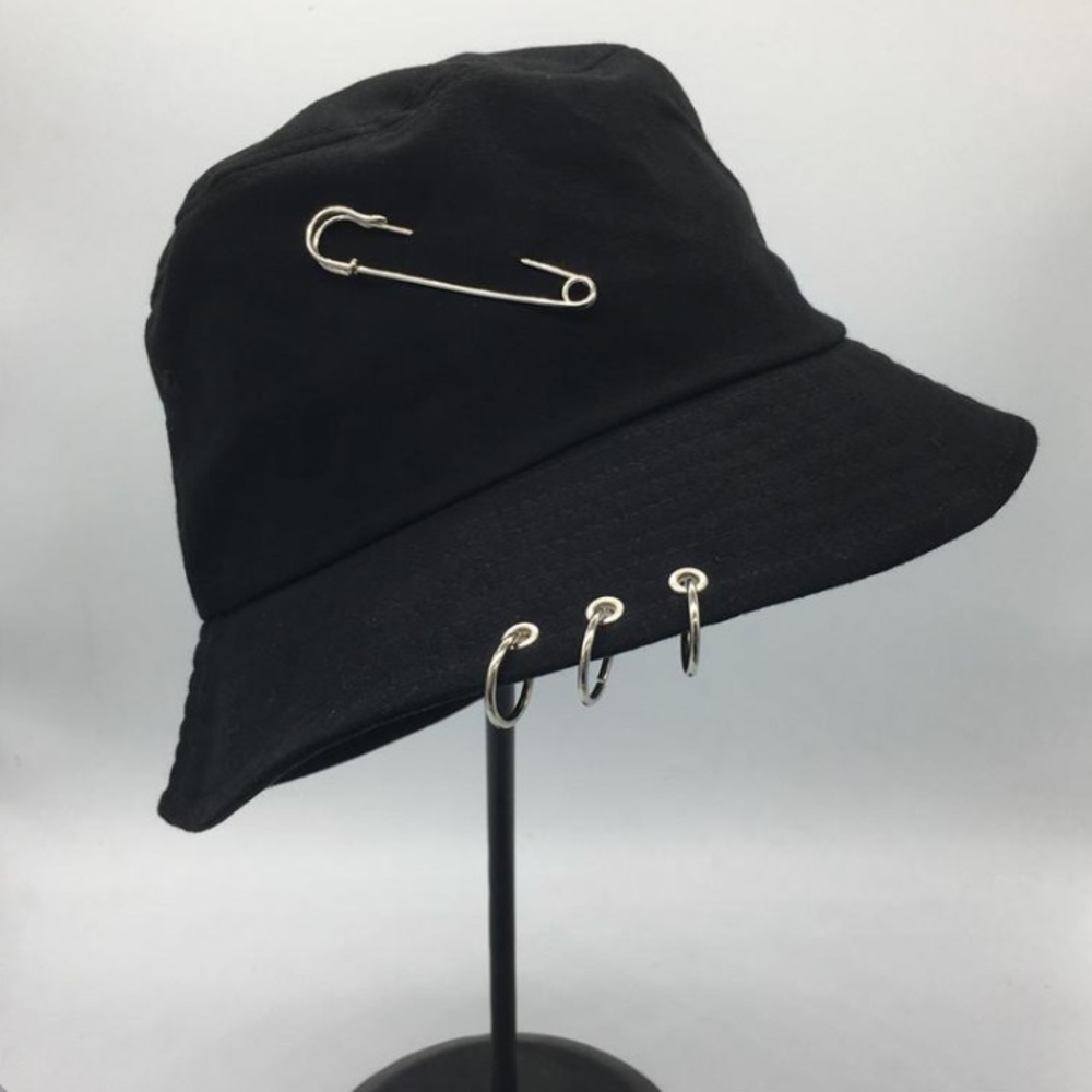 K-pop black bucket hat safety pin hat - Picture 3 of 5